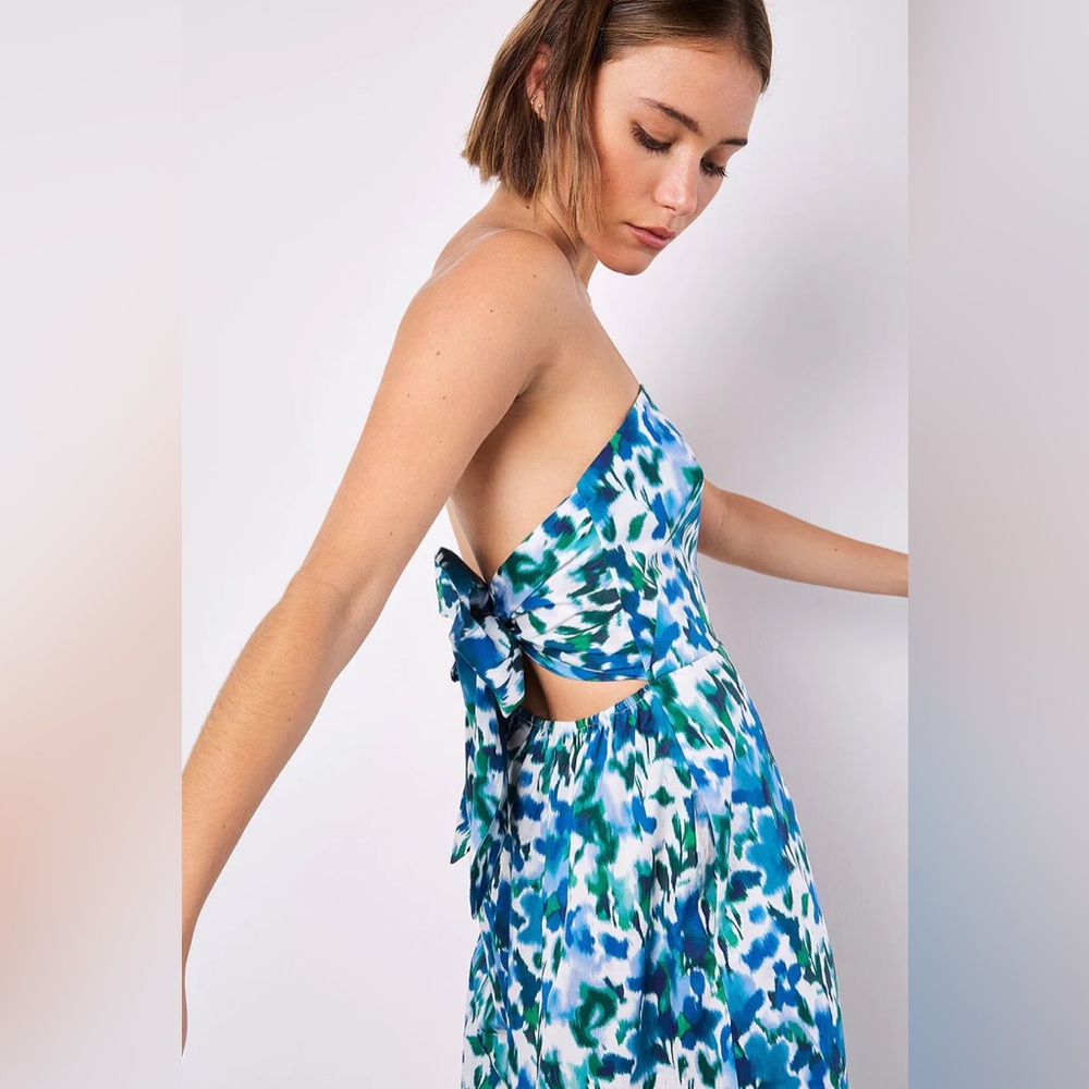 APRICOT Blue Green White Print Cutout Jumpsuit